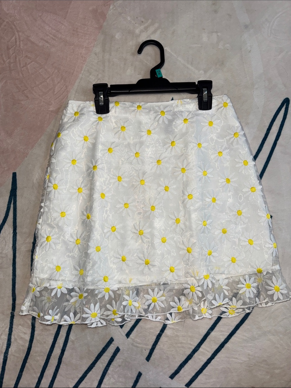 Forever 21 White Mini Skirt with Yellow Daisy Embroidery